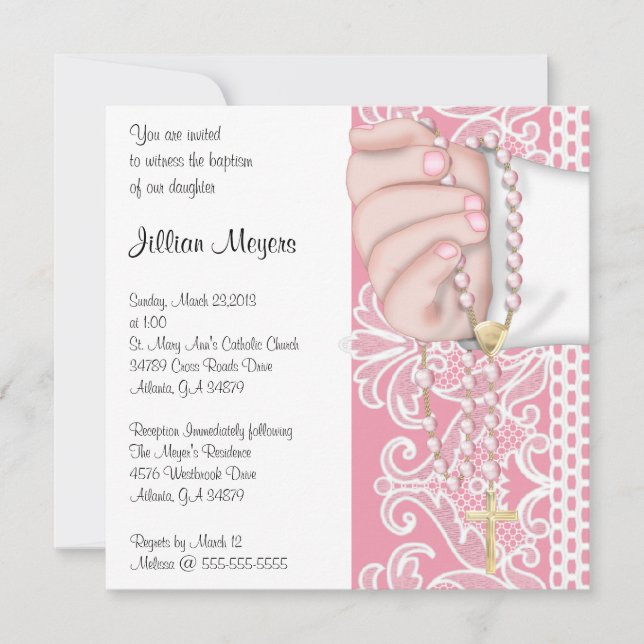 Invitación Bautismo/bautizo rosados elegantes simples del (Anverso)