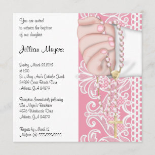 Invitación Bautismo/bautizo rosados elegantes simples del