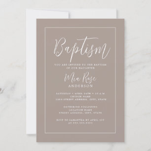 Invitación Bautismo beige neutral moderno