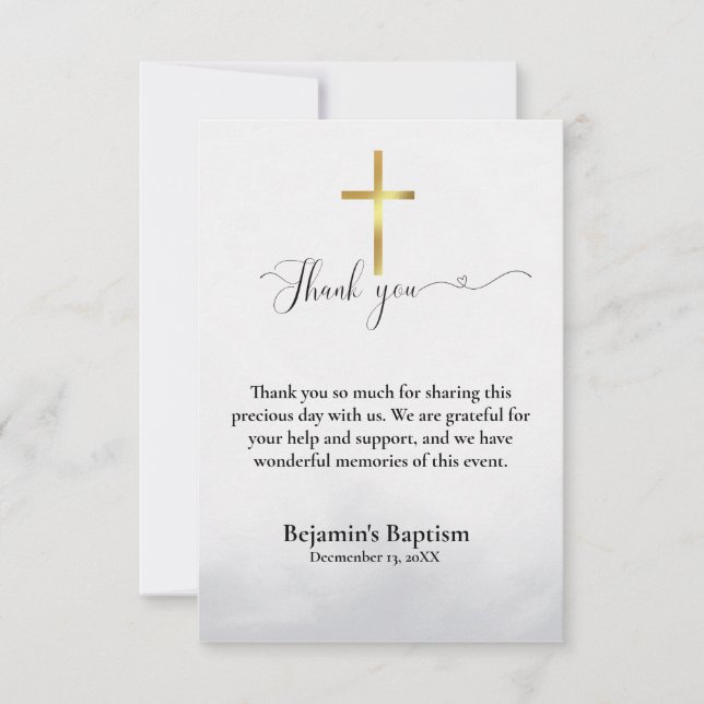 Invitación Bautismo caligráfico moderno gracias (Anverso)