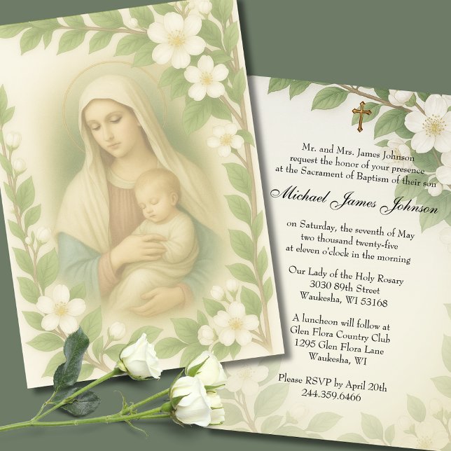 Invitación Bautismo católico bendice a madre e hijo (Subido por el creador)