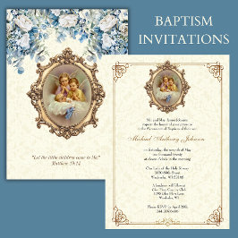 Invitación Bautismo católico Christening Angels Floral