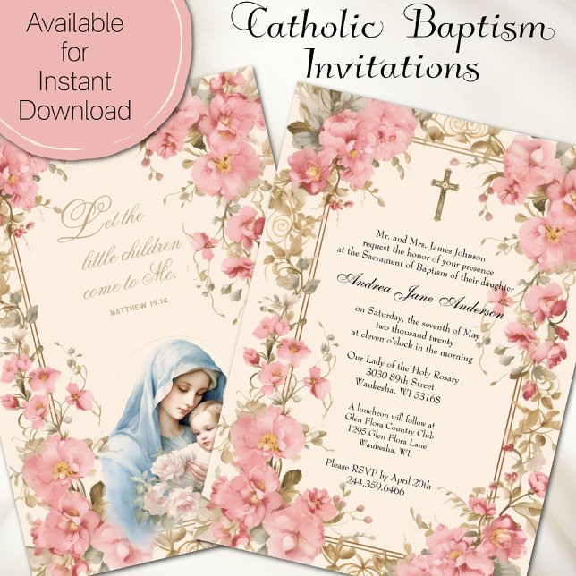 Invitación Bautismo católico Christening Floral Blessing Madr (Subido por el creador)