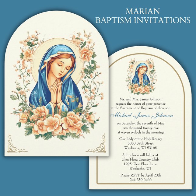 Invitación Bautismo católico Christening Floral Mary (Subido por el creador)
