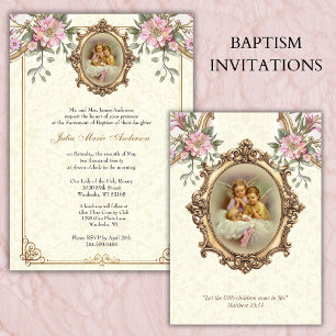 Invitación Bautismo católico Christening Guardian Angels Baby