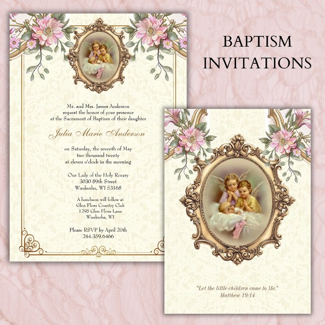 Invitación Bautismo católico Christening Guardian Angels Baby (Subido por el creador)