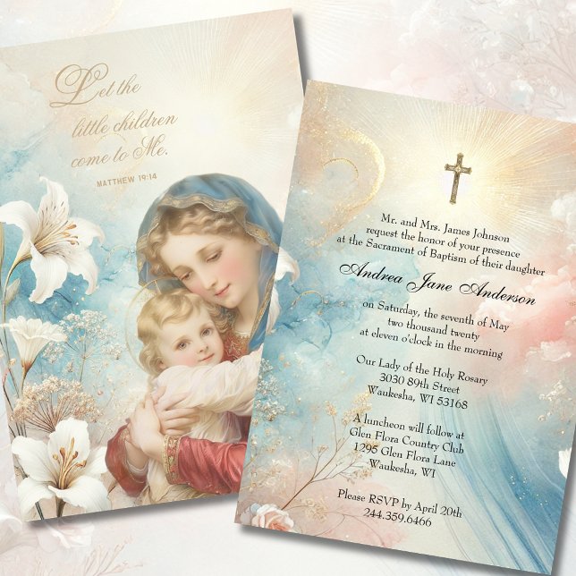 Invitación Bautismo católico Christening Pastel Floral (Subido por el creador)