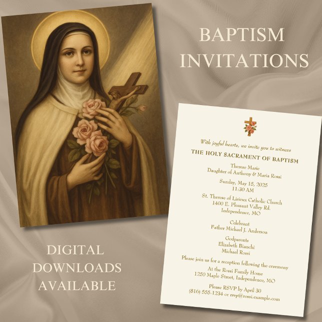 Invitación Bautismo católico Christening St. Therese (Subido por el creador)