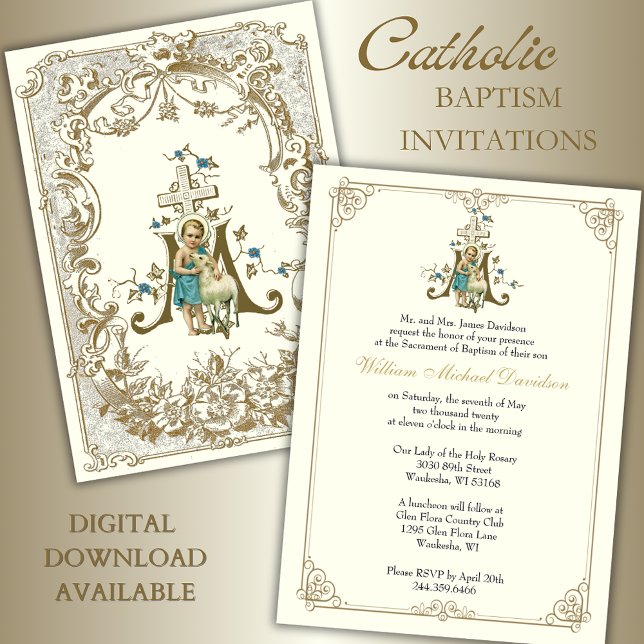 Invitación Bautismo católico Cribando a Jesús con Cordero (Subido por el creador)