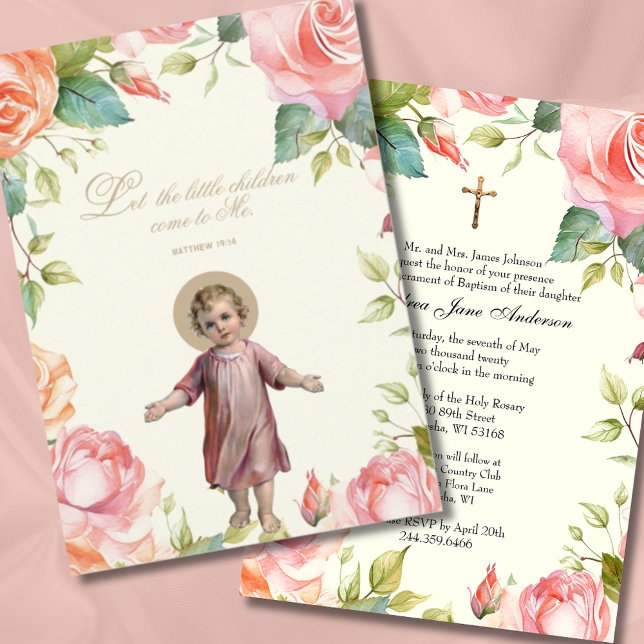 Invitación Bautismo católico Cristianismo Niño Jesús Floral (Subido por el creador)
