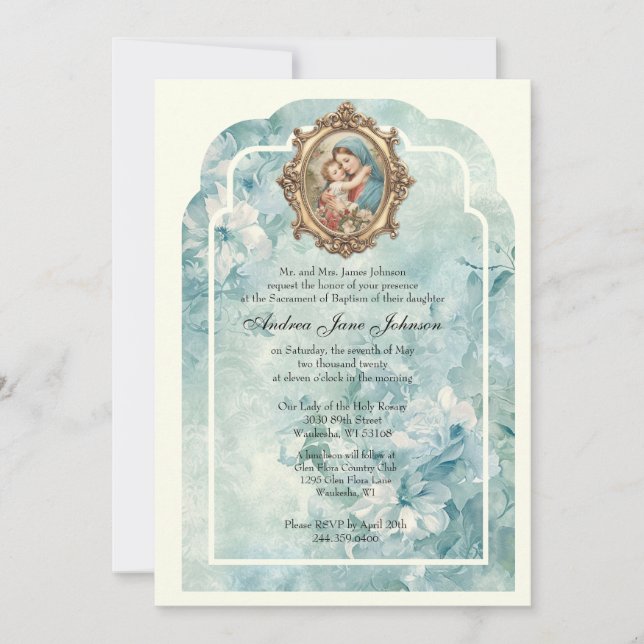Invitación Bautismo católico Cristiano Cristiando Madre Bendi (Anverso)