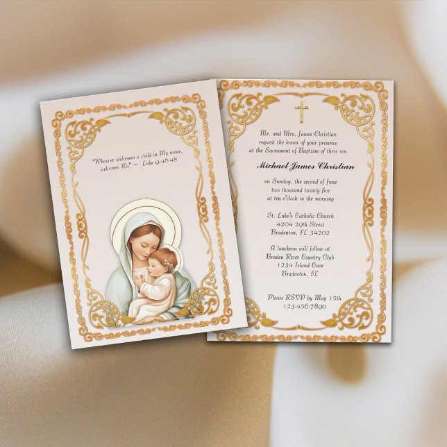 Invitación Bautismo católico Cristiano Cristiando Madre Bendi (Catholic Baptism Invitation)