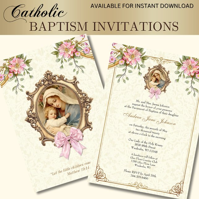 Invitación Bautismo católico Cristiano Cristiando Madre Bendi (Subido por el creador)