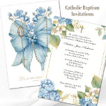 Invitación Bautismo católico Cristiano Cristiando Madre Bendi<br><div class="desc">Con una hermosa invitación de Baptism diseñada por un personalizado con la Santísima Virgen María y el Santo Rosario sobre un arco azul con flores azules. Se pueden modificar todo el texto y las fuentes.</div>