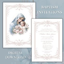 Invitación Bautismo católico Cristiano Cristiando Madre Bendi
