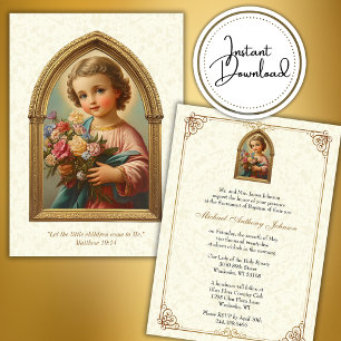Invitación Bautismo católico Cristiano Cristiano Niño Floral 
