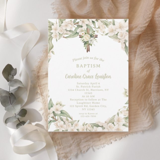 Invitación Bautismo católico Flor blanca (Subido por el creador)