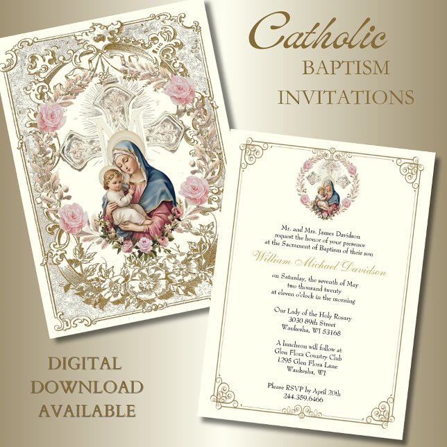 Invitación Bautismo católico Flora rosa María Jesús (Subido por el creador)