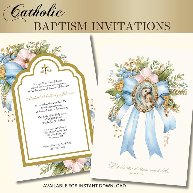 Invitación Bautismo Católico Floral María y Jesús (Subido por el creador)
