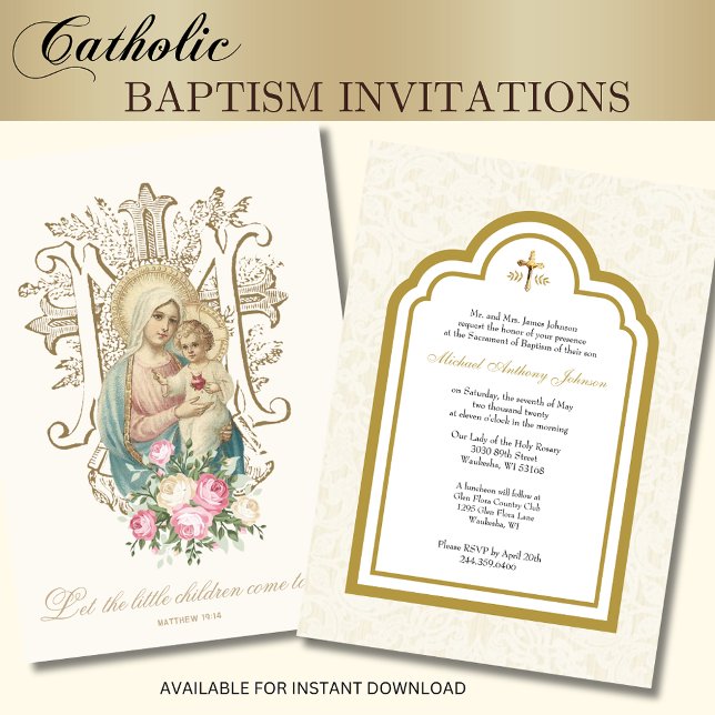 Invitación Bautismo Católico Floral María y Jesús (Subido por el creador)