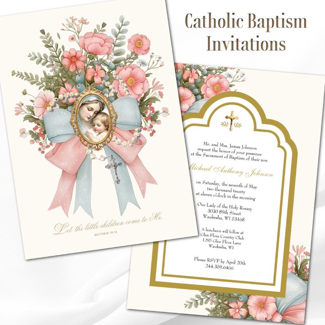 Invitación Bautismo Católico Floral María y Jesús (Subido por el creador)