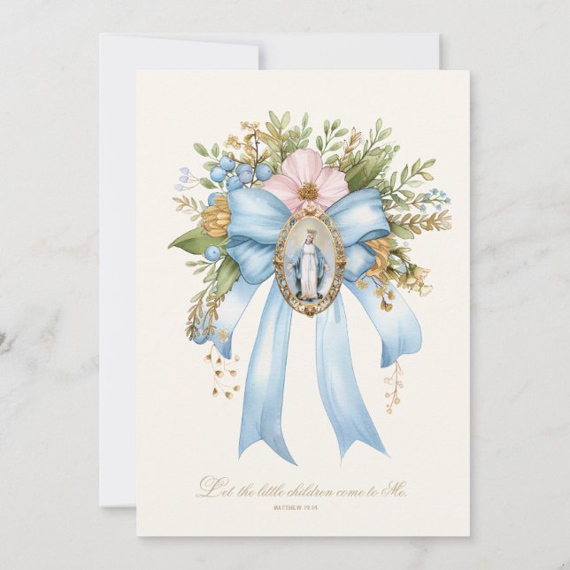 Invitación Bautismo Católico Floral María y Jesús (Reverso)