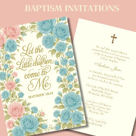 Invitación Bautismo Católico Floral María y Jesús Escritura