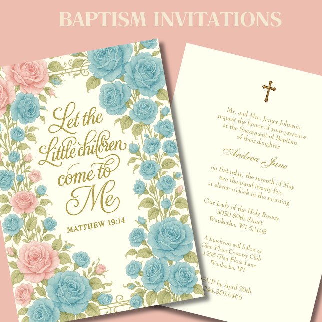 Invitación Bautismo Católico Floral María y Jesús Escritura (Subido por el creador)