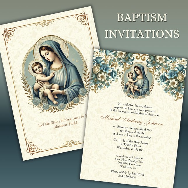 Invitación Bautismo católico María y Jesús Floral (Subido por el creador)