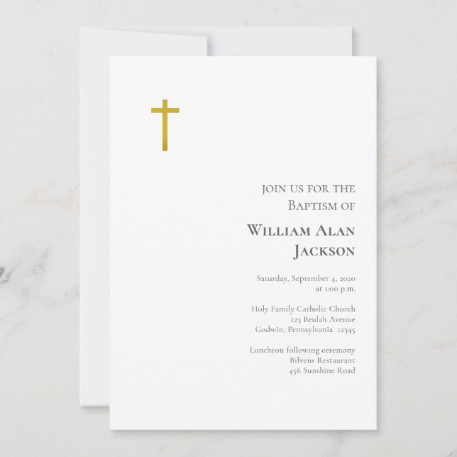 Invitación Bautismo Católico Romano Minimalista Simple (Anverso)