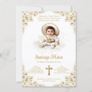 Invitación Bautismo Charro Boy - Oro Bautizo - Niño Charro