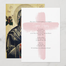 Invitación Bautismo Chica de la cristiandad ortodoxa rosa de 