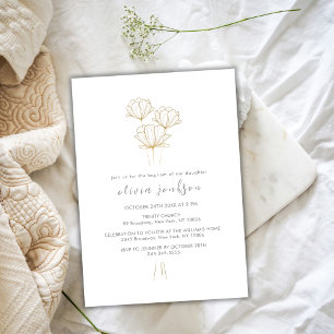Invitación Bautismo Chica de la flor de oro negro moderna
