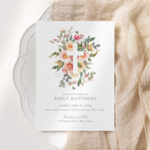 Invitación Bautismo Chica floral rosa