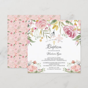 Invitación Bautismo Chica floral rosado de Rubor