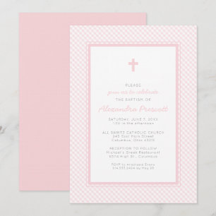 Invitación Bautismo chica rosa de Gingham