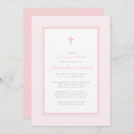 Invitación Bautismo chica rosa de Gingham