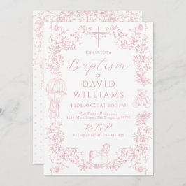 Invitación Bautismo Chica rosado digital elegante