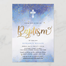 Invitación Bautismo Chico De Color Azul Y Oro
