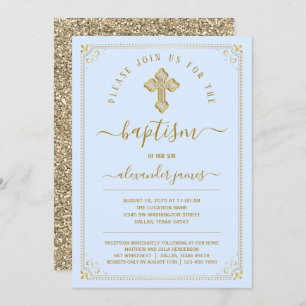 Invitación Bautismo clásico de Blue Gold Boy