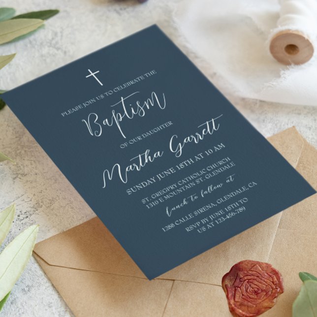 Invitación Bautismo clásico de Chica azul blanco mínimo (Subido por el creador)