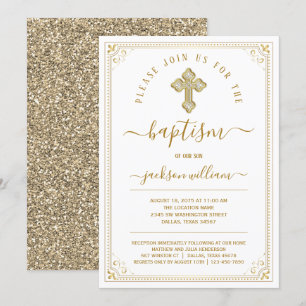 Invitación Bautismo Clásico Elegante de Oro