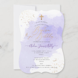 Invitación Bautismo con acuarela de lavanda + 1er cumpleaños