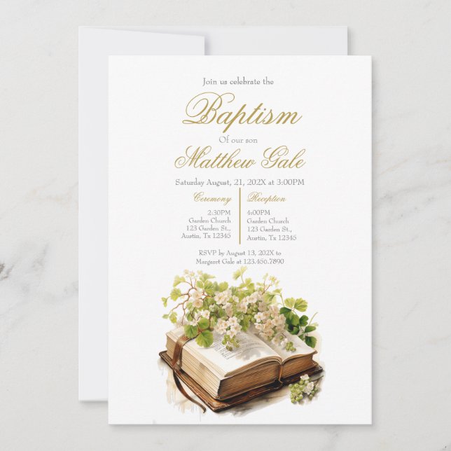 Invitación bautismo con biblia (Anverso)