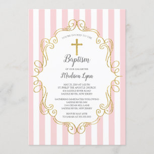 Invitación Bautismo con Chicas rosados y dorados
