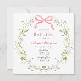 Invitación Bautismo con flor rosa