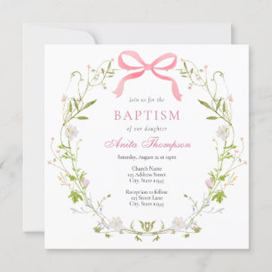 Invitación Bautismo con flor rosa