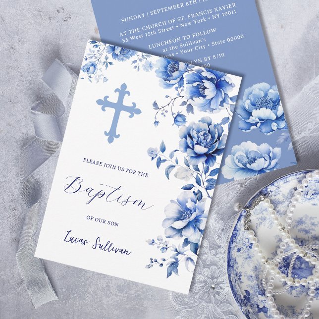 Invitación Bautismo con flores azules (Subido por el creador)