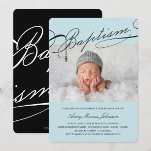 Invitación Bautismo con guiones Rosary Cross Boy Foto Religio