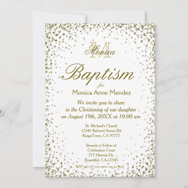 Invitación Bautismo | Confetti de oro (Anverso)